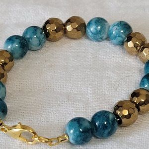 Teal and White Swirl and Gold Bracelet